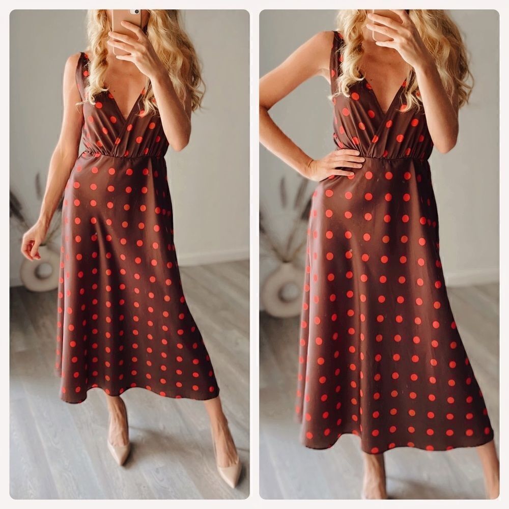 Zara Polka Dot Satin Dress Midi New - Picture 2 of 2
